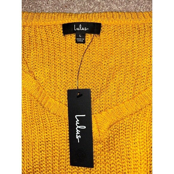 Lulus Womens Cropped Knit Sweater Mustard Yellow‎ L New - Picture 6 of 8